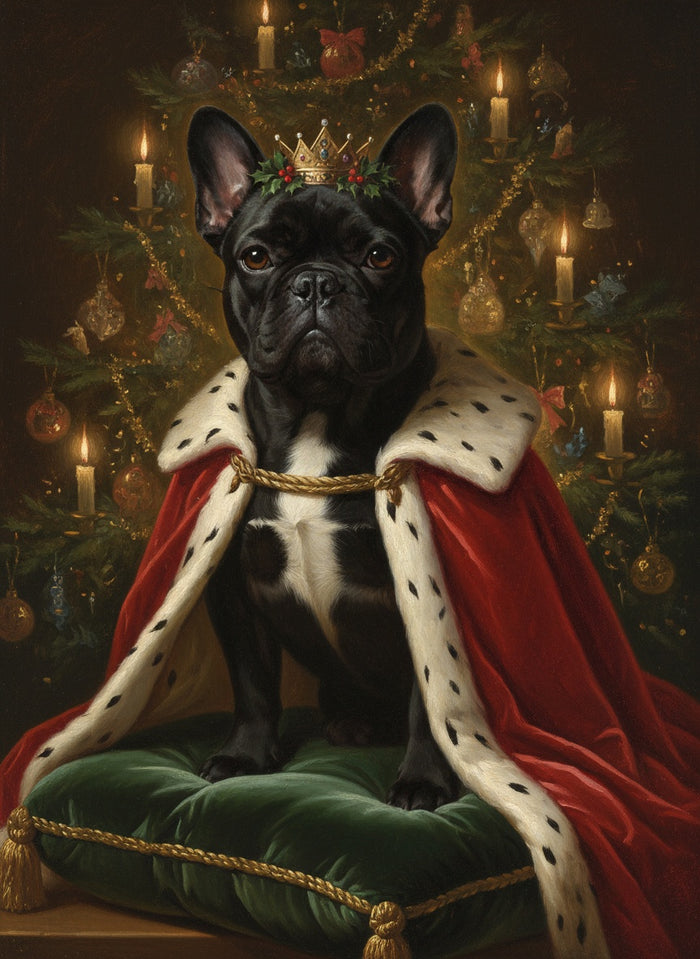 Bulldog Francese nero come Il Re del Natale